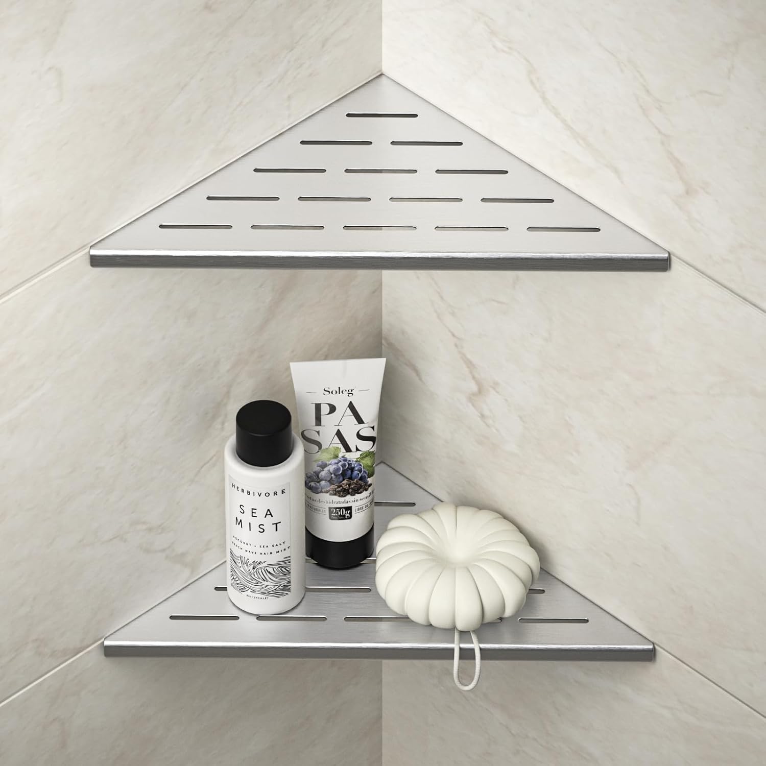 Corner Shower Shelf 10in Brushed Stainless Steel for Tiled Walls