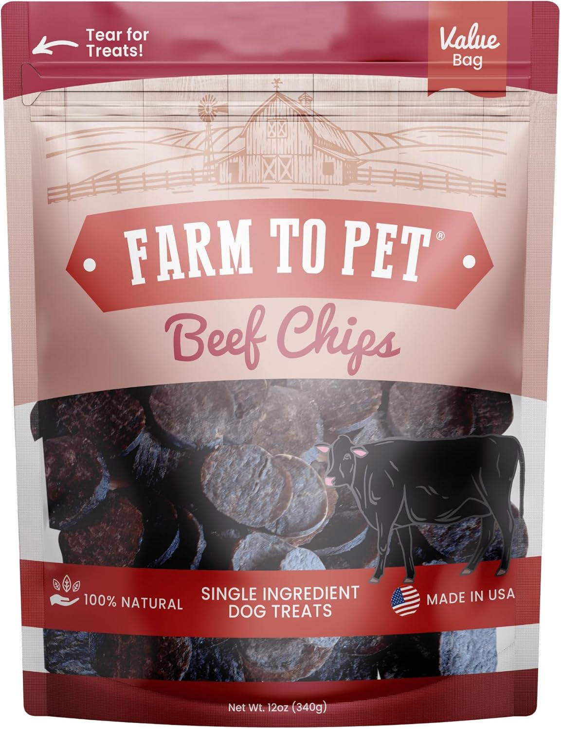 Farm To Pet Beef Chips - Healthy Dog Training Treats 12 oz