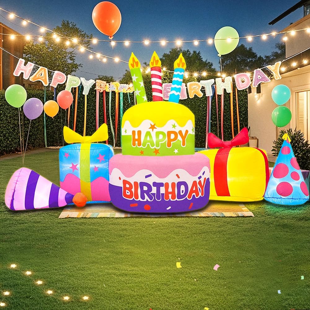 8FT Inflatable Happy Birthday Cake Decoration for Parties