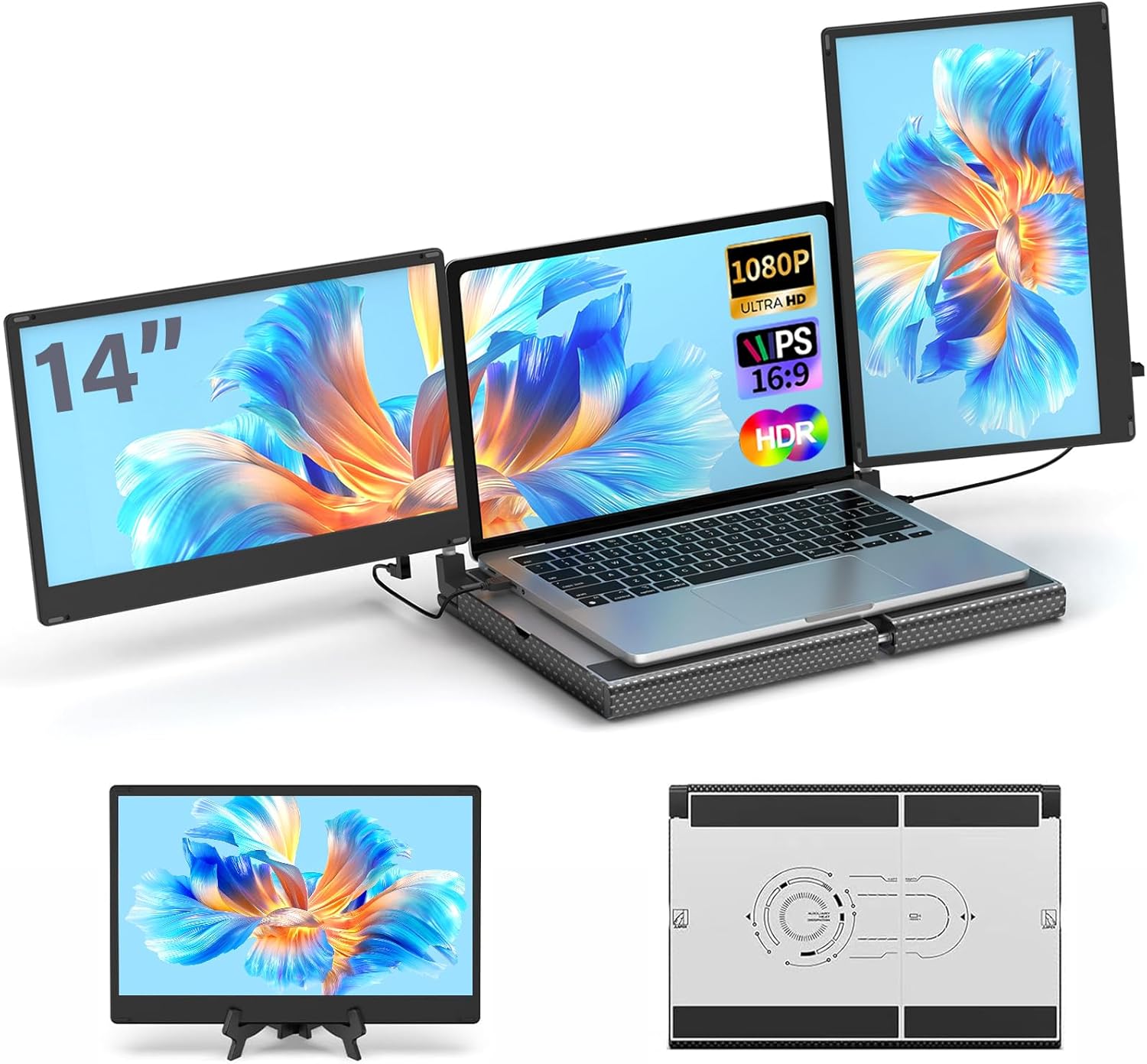 Portable FHD Laptop Screen Extender - 360 Rotation, Triple Screen Compatible, Plug & Play