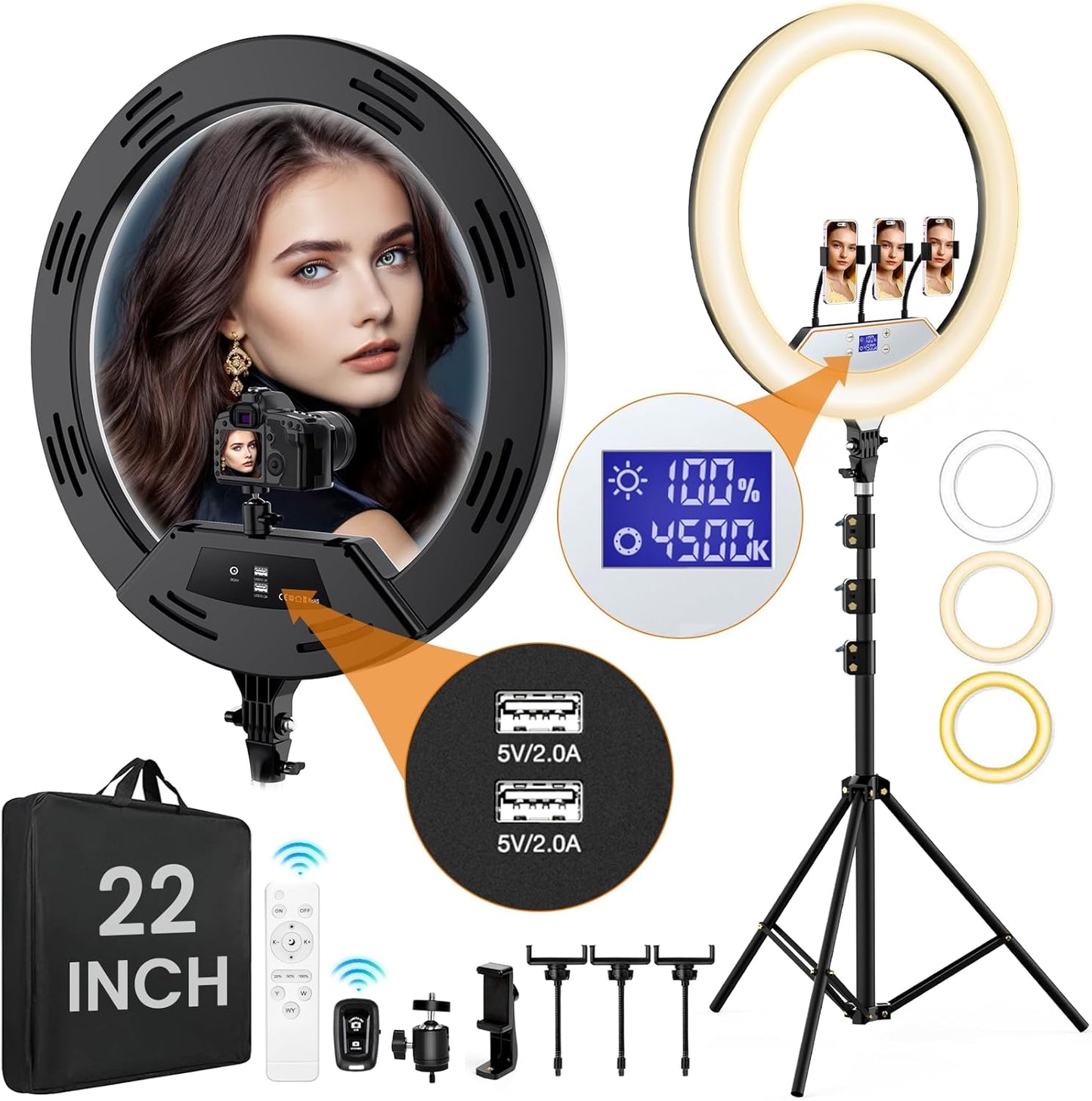 22in Large Ring Light with Stand for Makeup and Video Recording