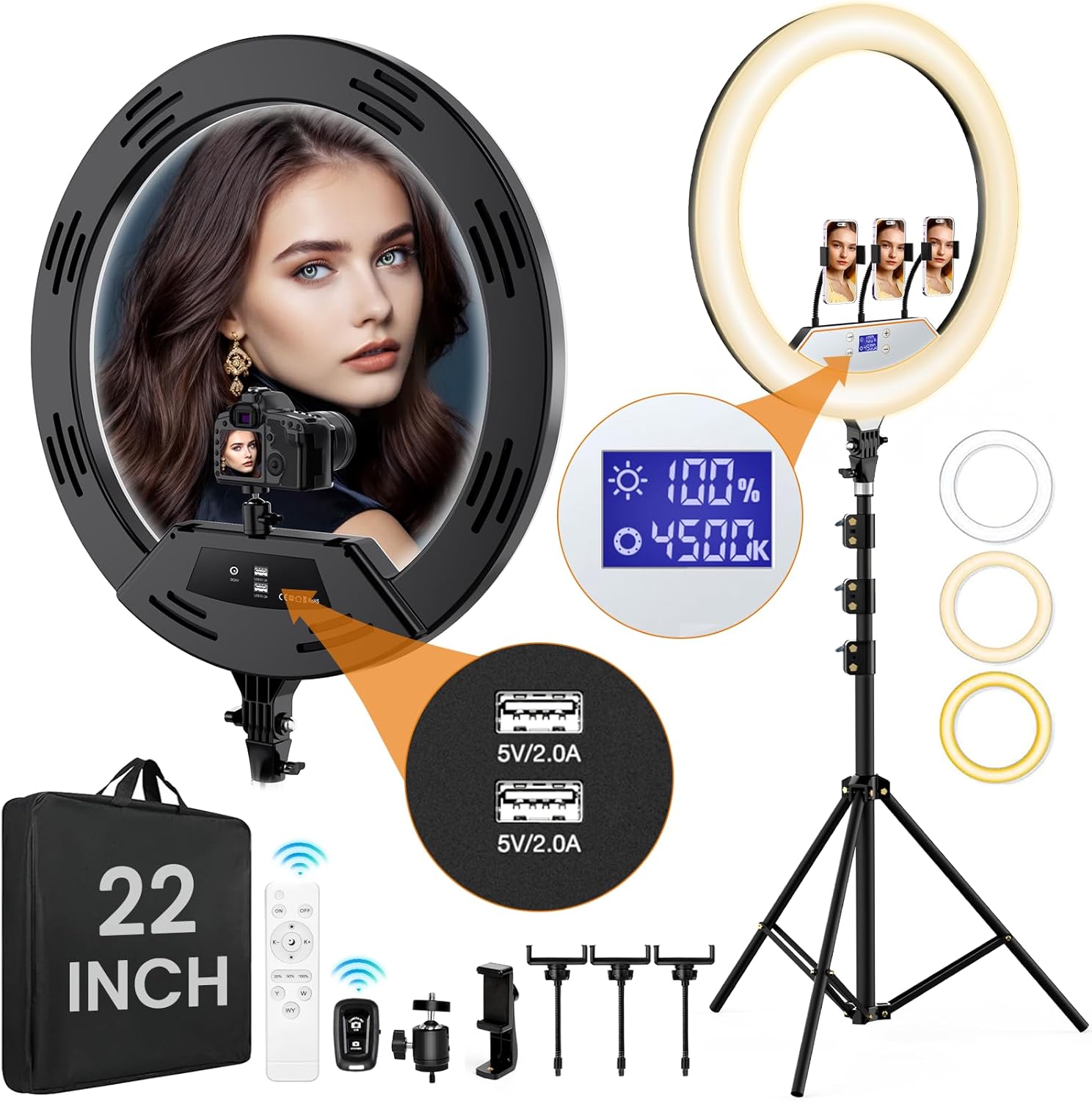 22in Large Ring Light with Stand for Makeup and Video Recording