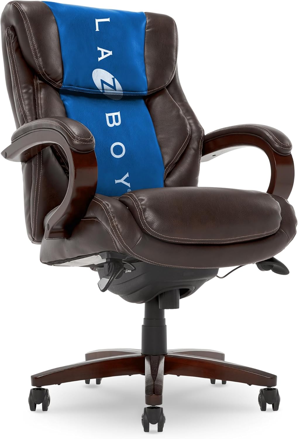 La-Z-Boy Memory Foam Executive Chair, Real Wood Arms, Brown