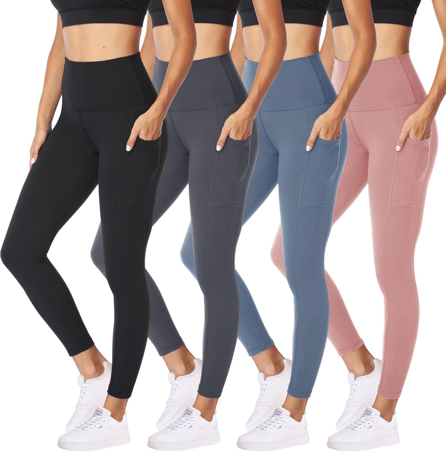 NexiEpoch 4 Pack Leggings for Women - High Waisted Tummy Control