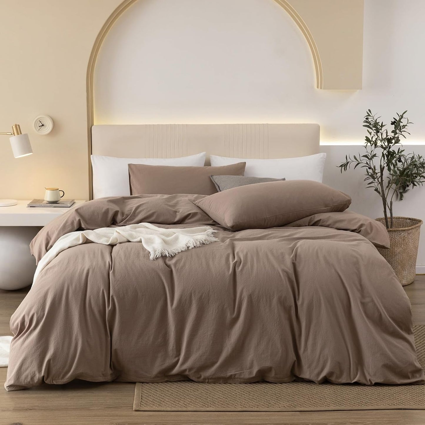 JIYUAN 100% Washed Cotton Duvet Cover Set for Cozy Bedrooms