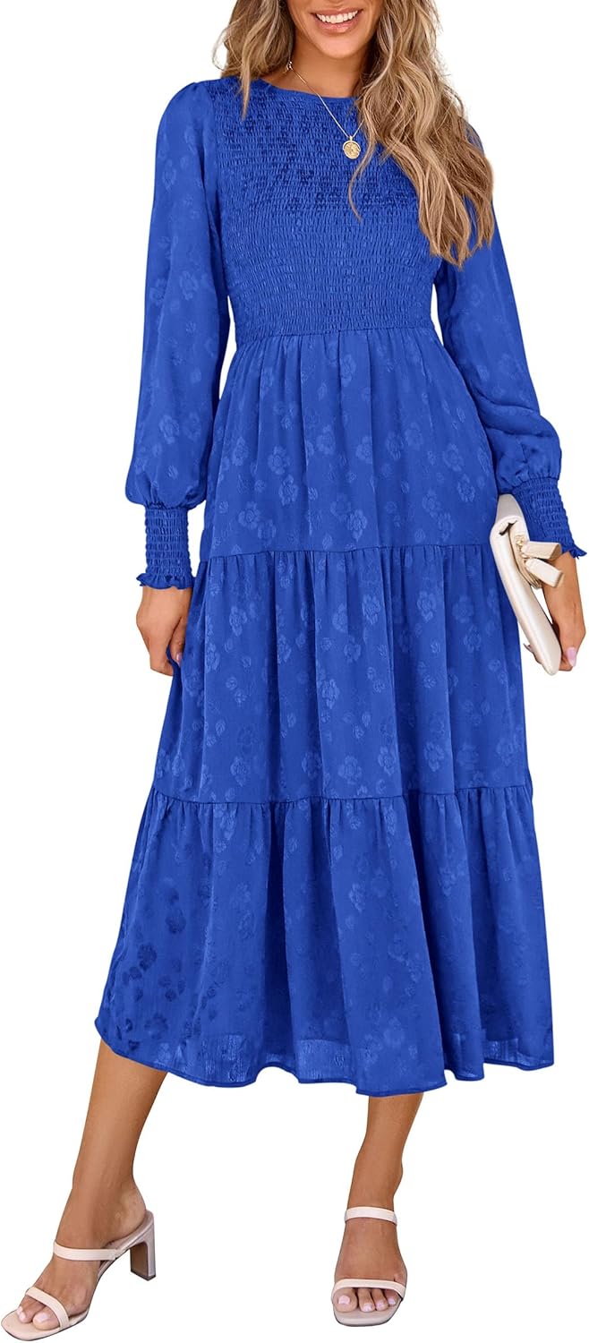 PRETTYGARDEN Women's Elegant Long Sleeve Floral Midi Dress