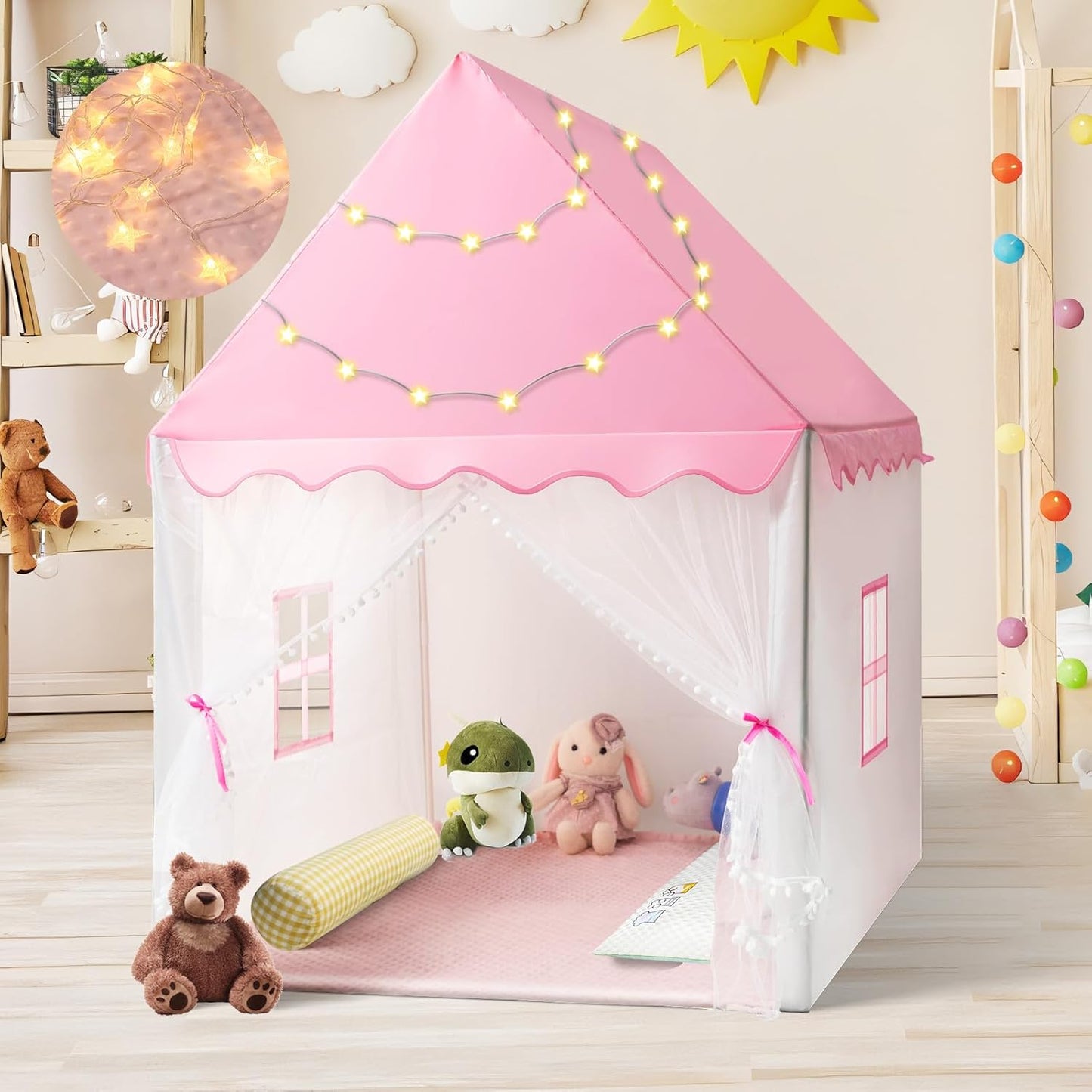 Pink Princess Tent with Star Lights - SUMIHUM