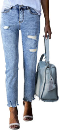 Womens High Waisted Ripped Stretchy Jeans - Tummy Control Fit