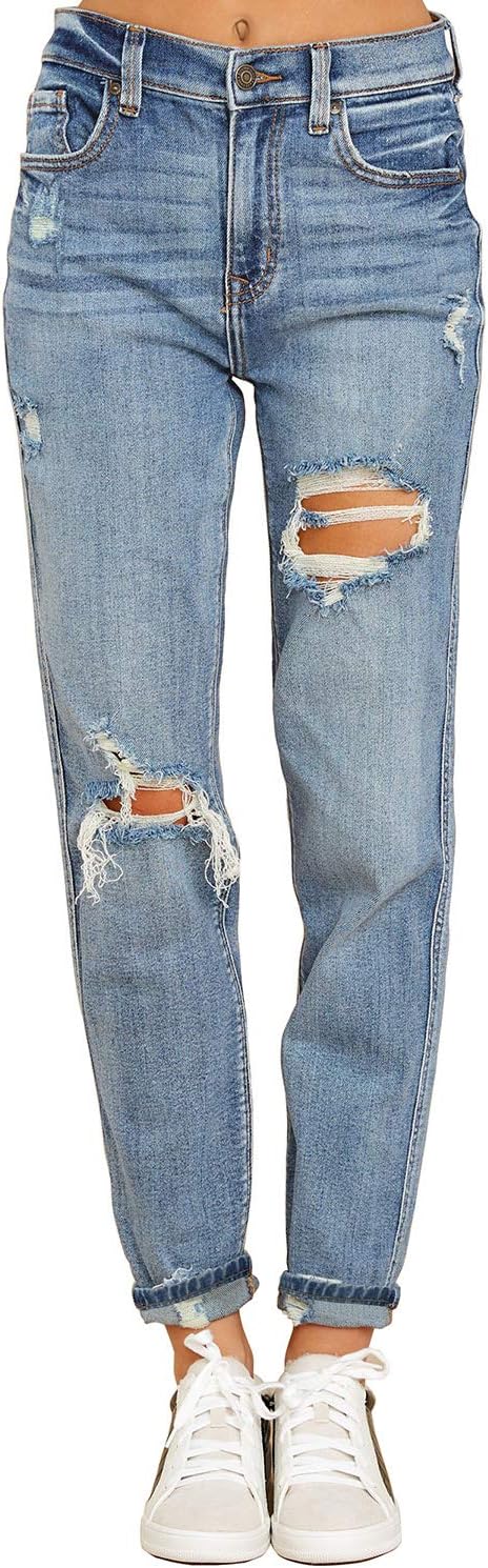Luvamia Boyfriend Jeans for Women - Stylish Ripped Denim Pants
