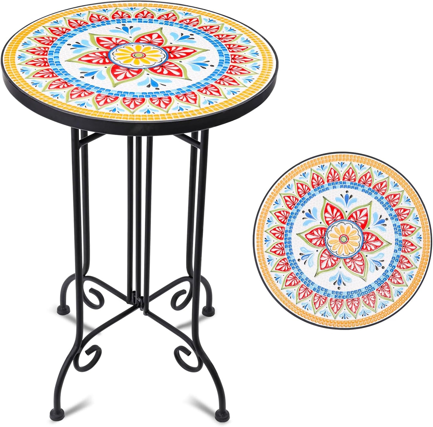 VCUTEKA Mosaic Outdoor Side Table for Patio and Garden Use