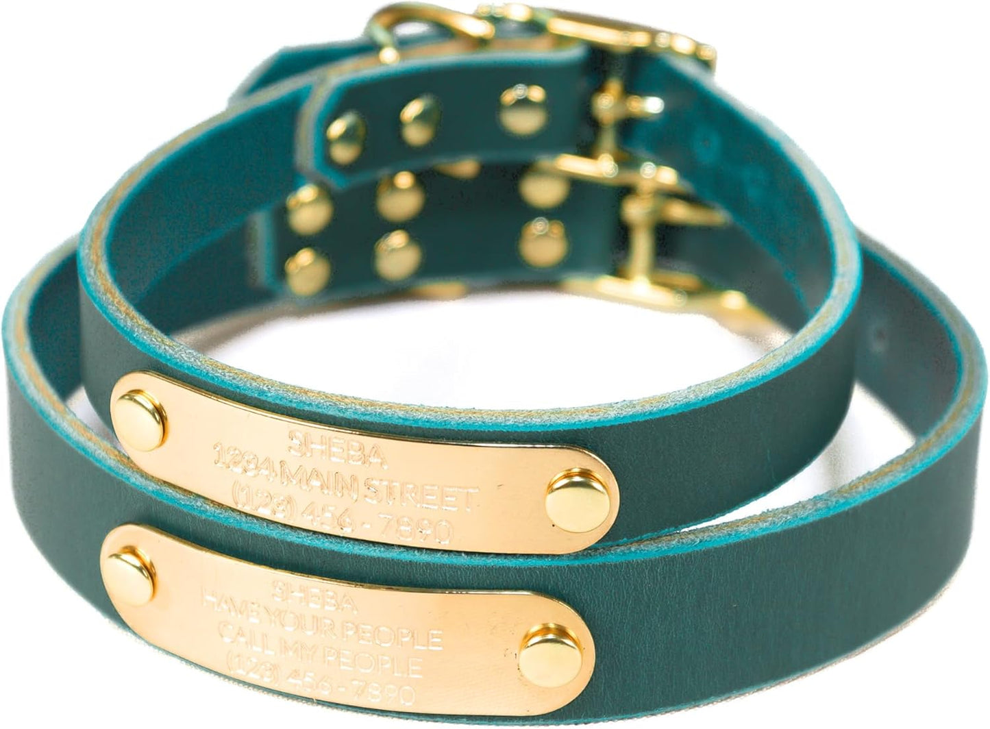 Handmade Personalized Bridle Leather Dog Collar with Nameplate
