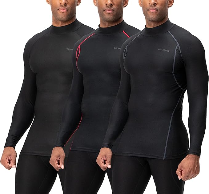 DEVOPS 3 Pack Men's Athletic Turtle Neck Long Sleeve Shirts