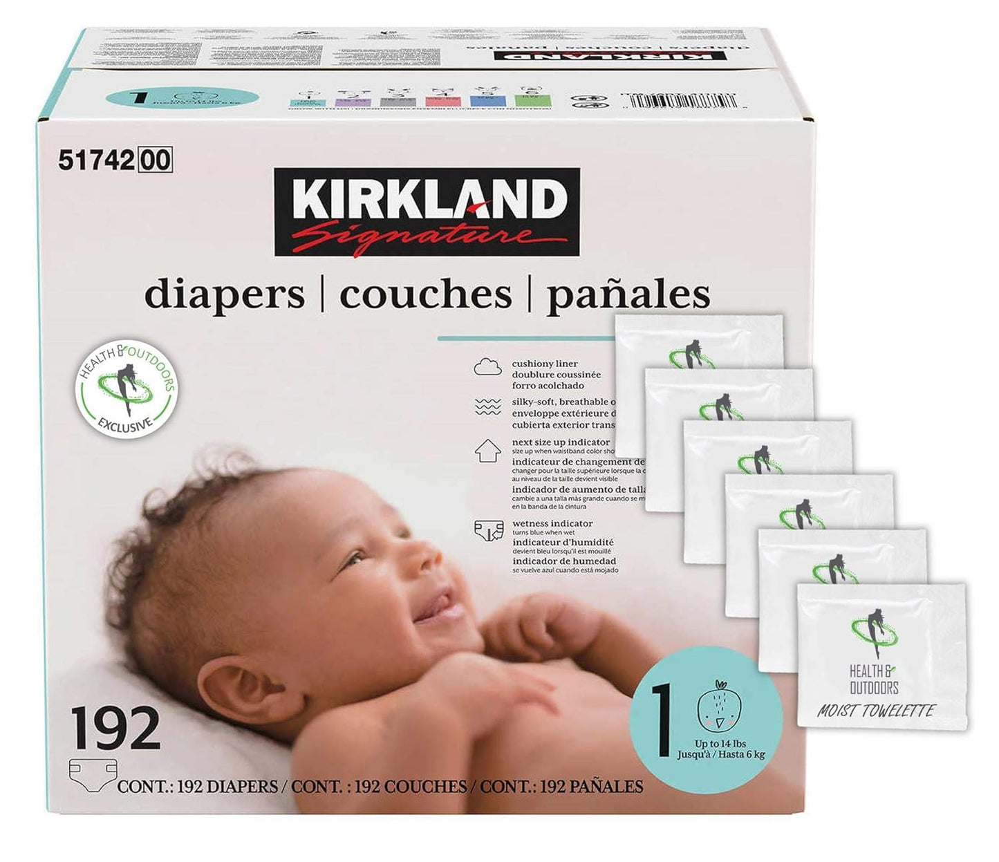 Kirkland Signature Diapers Size 1 with Health and Outdoors Wipes