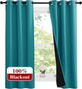 Peacock Teal 100% Blackout Lined Curtains - Narrow 37in x 63in Panels