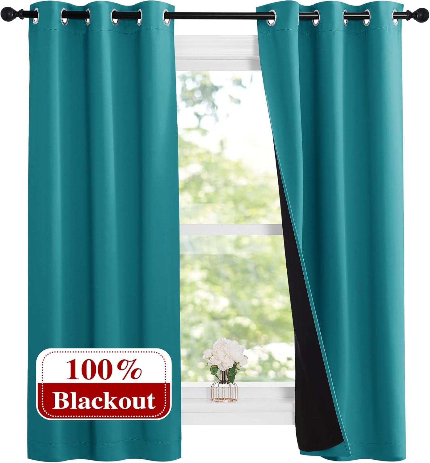 NICETOWN Peacock Teal Blackout Curtains for Small Windows