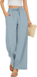 Women Flowy Pants Drawstring Waist Wide Leg Palazzo (Style B7H4)