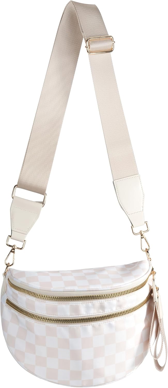 Spacious Checkered Nylon Crossbody Bag for Stylish Women