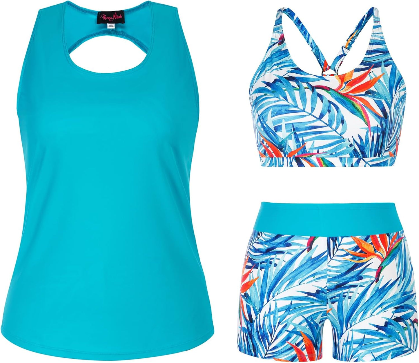 Hanna Nikole 3 Piece Tankini Swimsuits for Women with Tummy Control