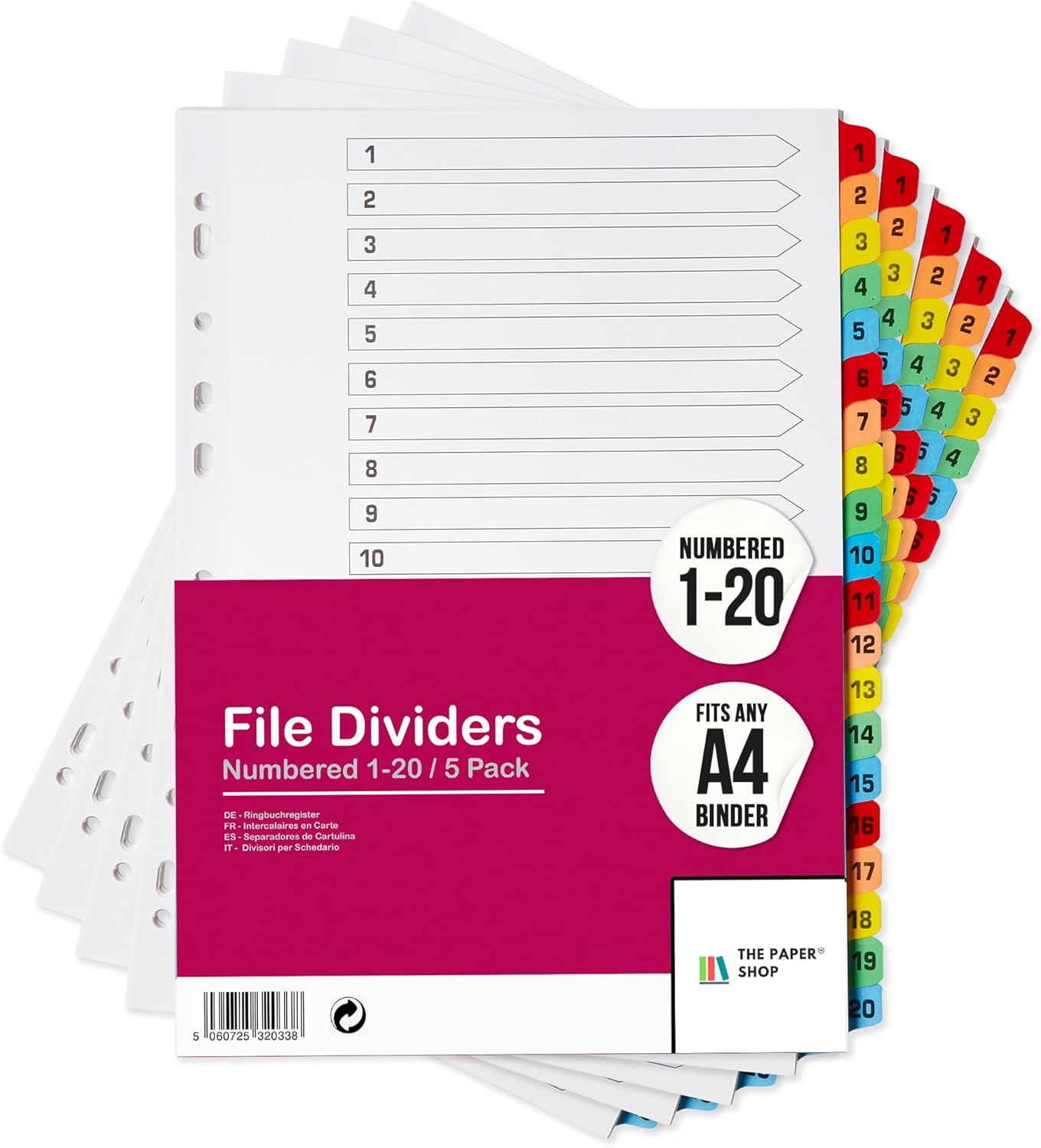 Binder Dividers with Tabs 1-20 Numbered for A4 Organization