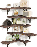 Fixwal Floating Corner Shelves Set of 5 - Rustic Walnut Wall Storage