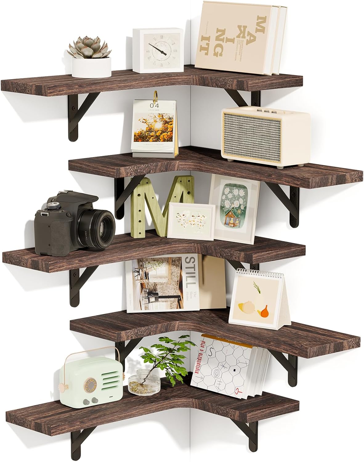 Fixwal Floating Shelves for Wall - Rustic Wood Corner Shelf