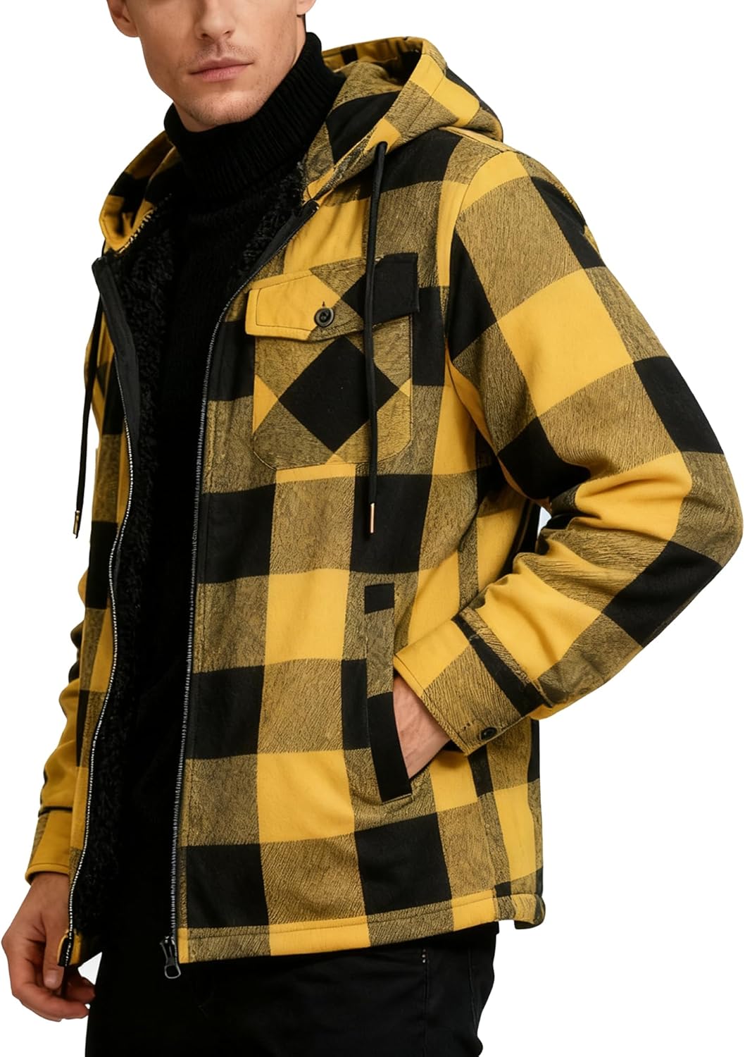 ZITY Men's Zipper Hoodies Flannel Shirt Jacket for Winter Wear