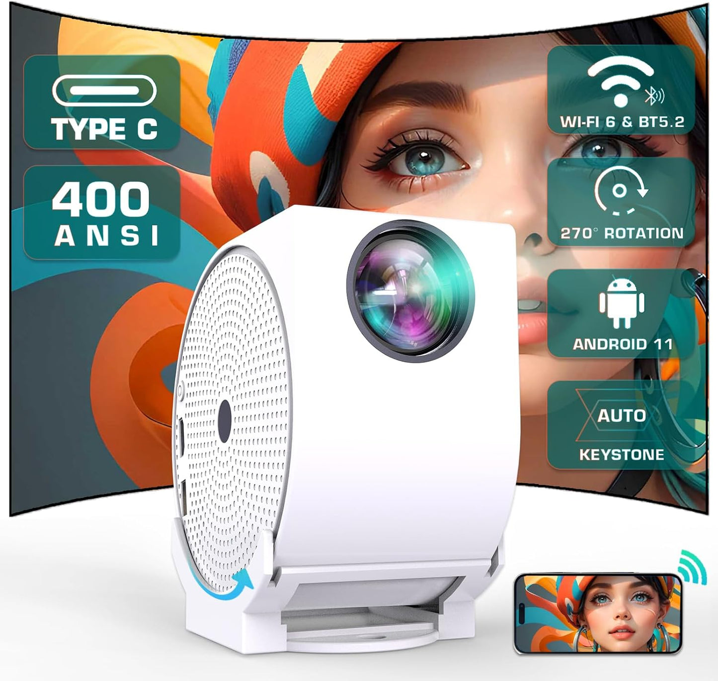 EGOBAS Mini Projector: 4K, WIFI, Bluetooth - Portable Entertainment Powerhouse!