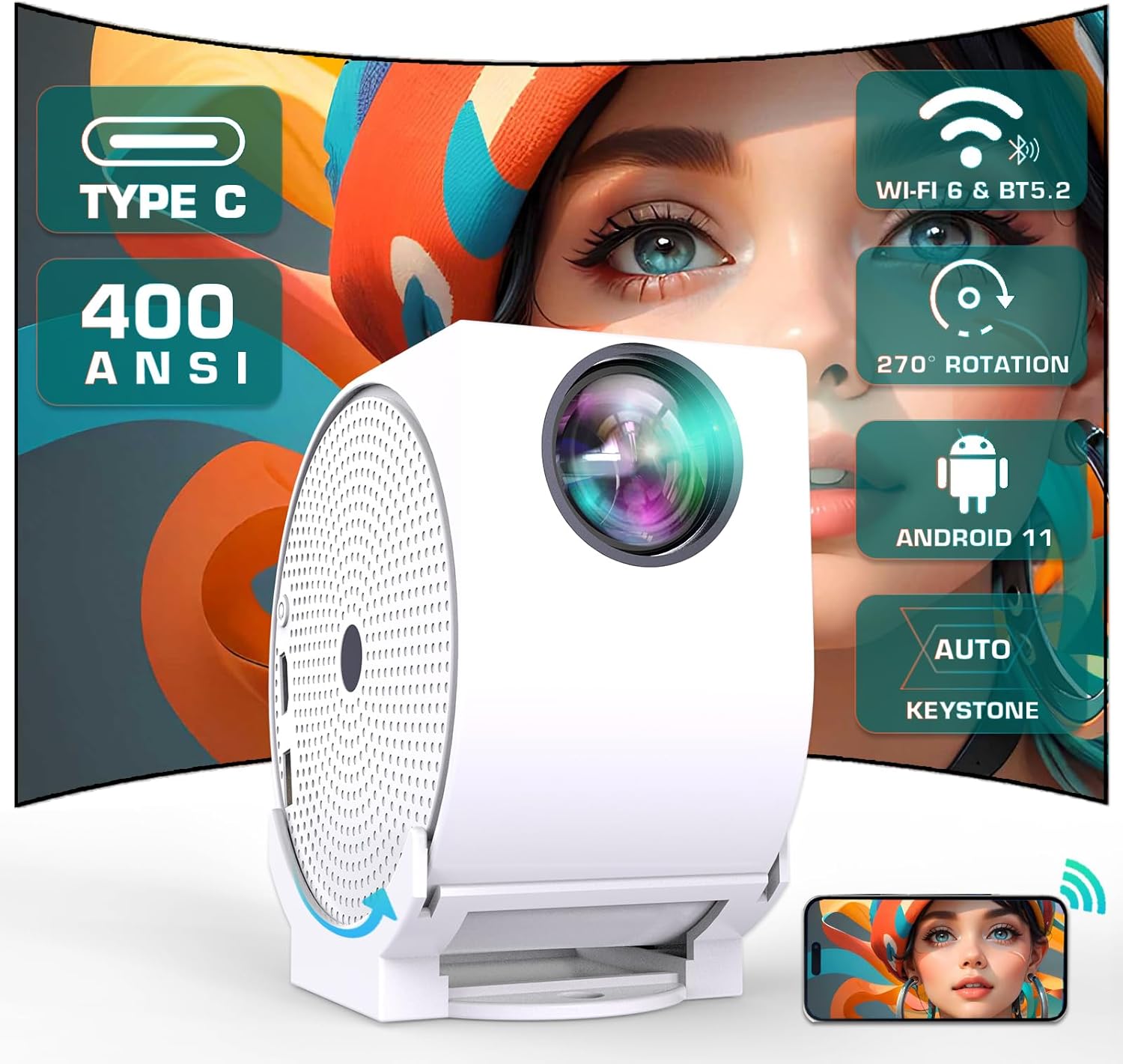 EGOBAS Mini Projector: 4K, WIFI, Bluetooth - Portable Entertainment Powerhouse!