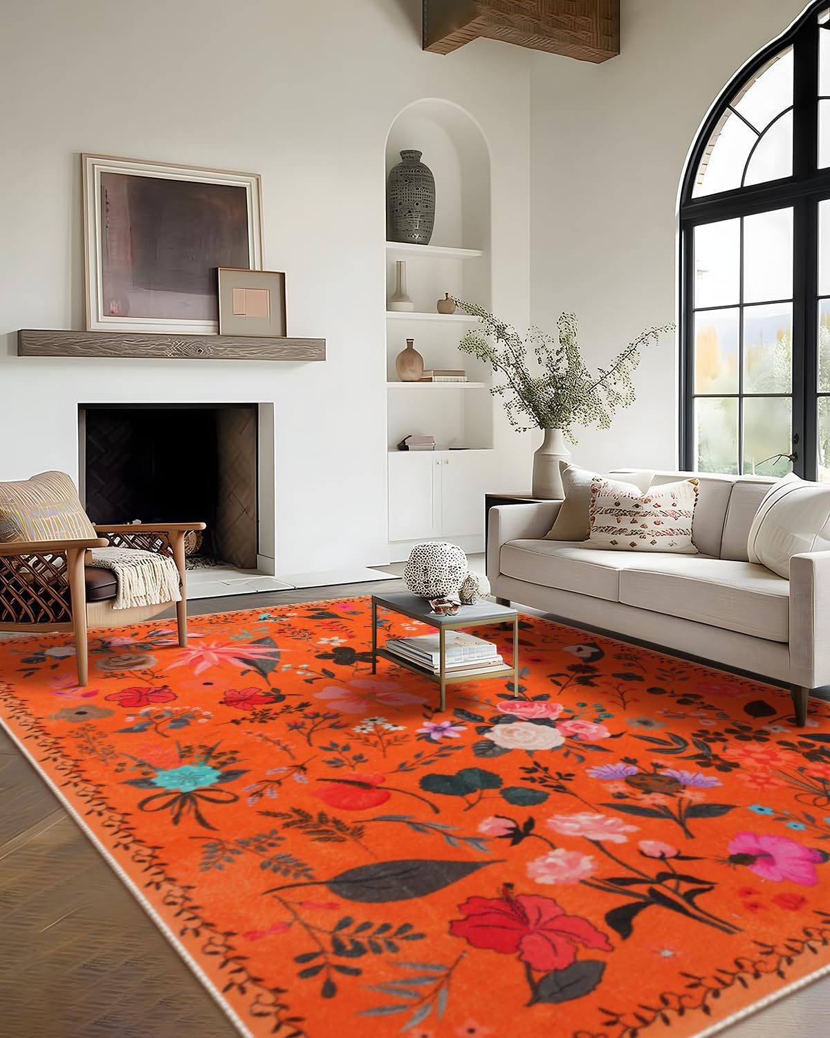 Area Rug 9x12 Washable Vintage Floral Carpet for Living Room
