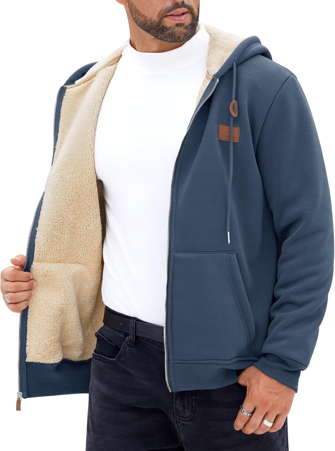 Men's Zip Up Sherpa-Lined Hoodie by Herberton for Winter