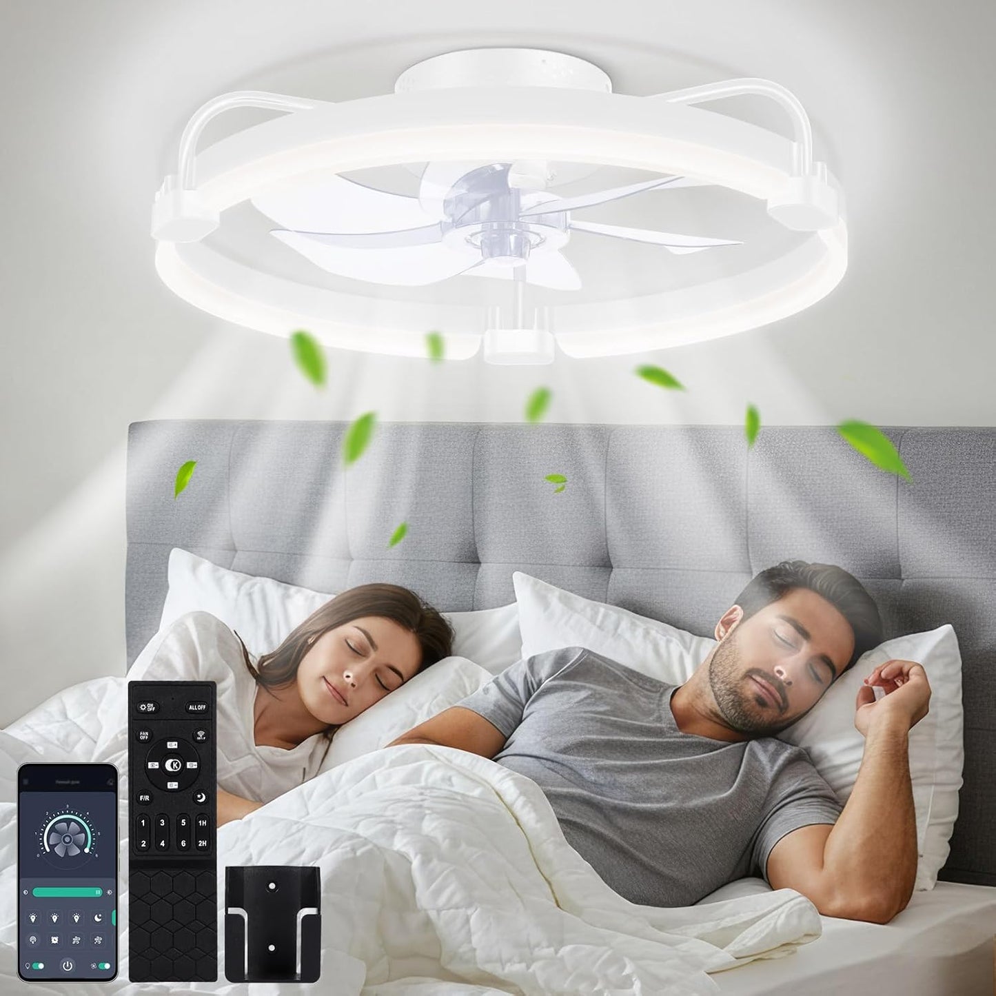 OUTON 20in Ceiling Fan with Light and Remote Control for Home