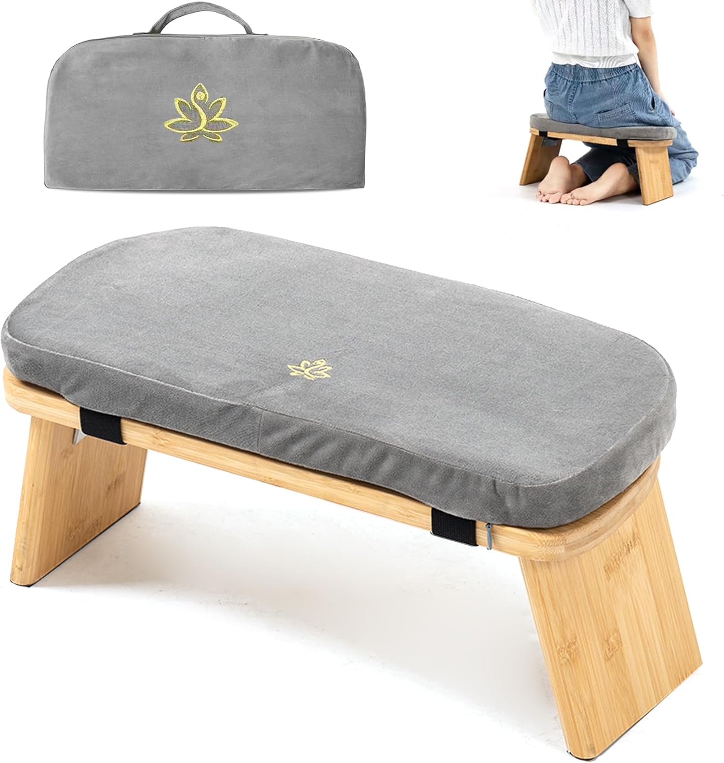 Bamboo Meditation Bench with Cushion for Comfortable Posture