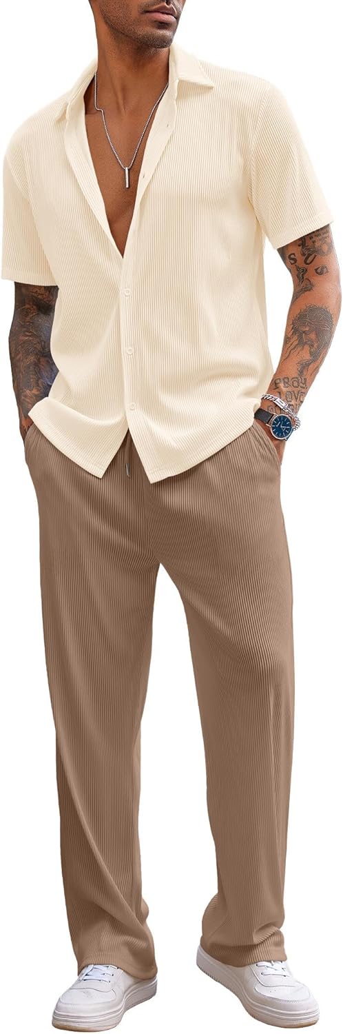COOFANDY Men's 2 Piece Outfit for Summer Beach Casual Wear
