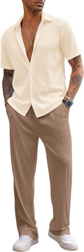 COOFANDY Men's 2 Piece Casual Short Sleeve Button Down Set - Easy 5%
