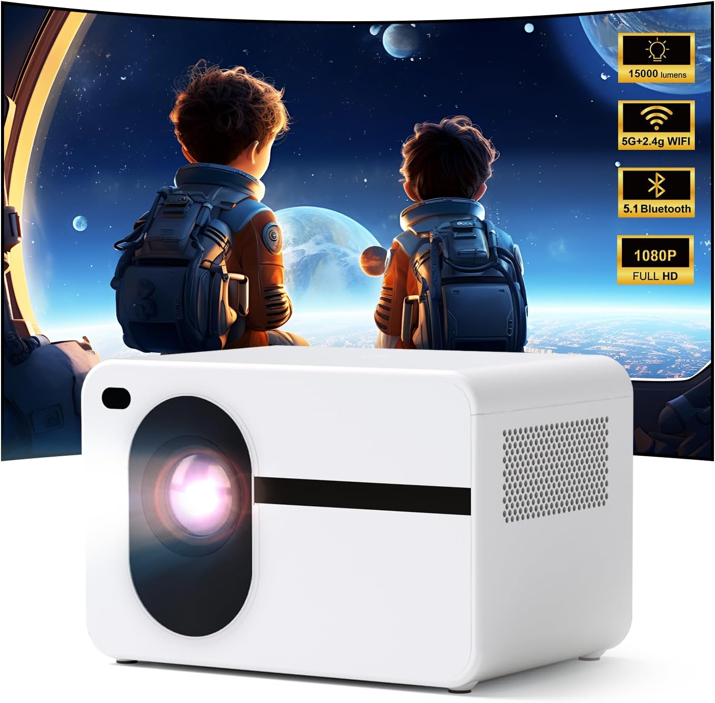 1080P Wifi Bluetooth Mini Projector - Home Theater Bliss!
