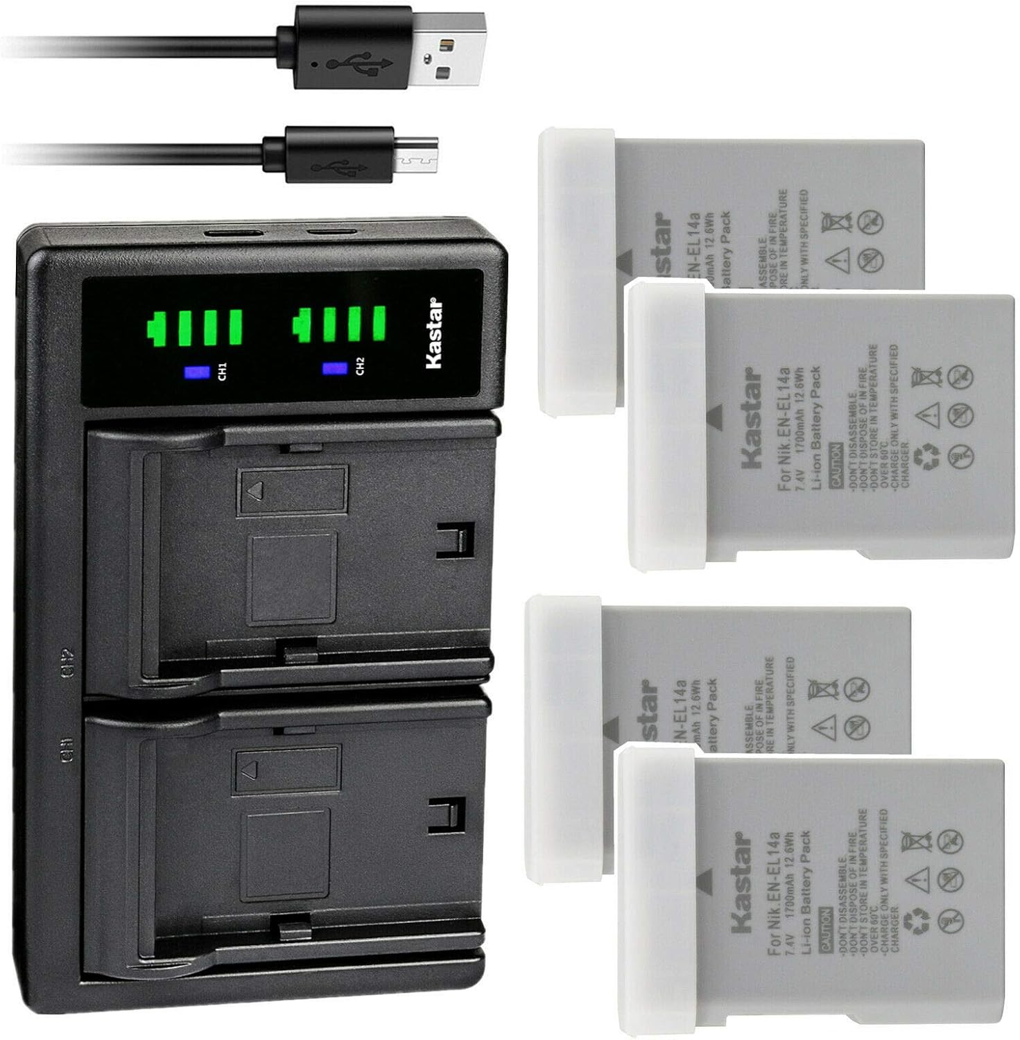 Kastar 4-Pack EN-EL14a Battery & LTD2 USB Charger for Nikon