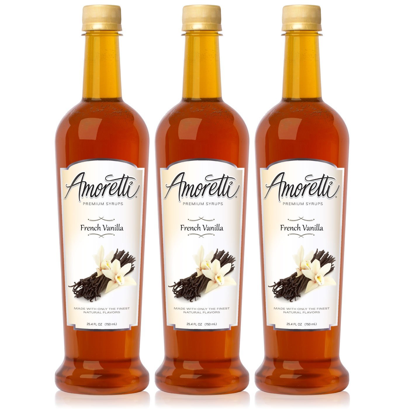 Amoretti Premium French Vanilla Syrup 750ml 3 Pack for Drinks