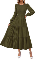 Fall Long Sleeve Maxi Dress for Women - Smocked Empire A Line
