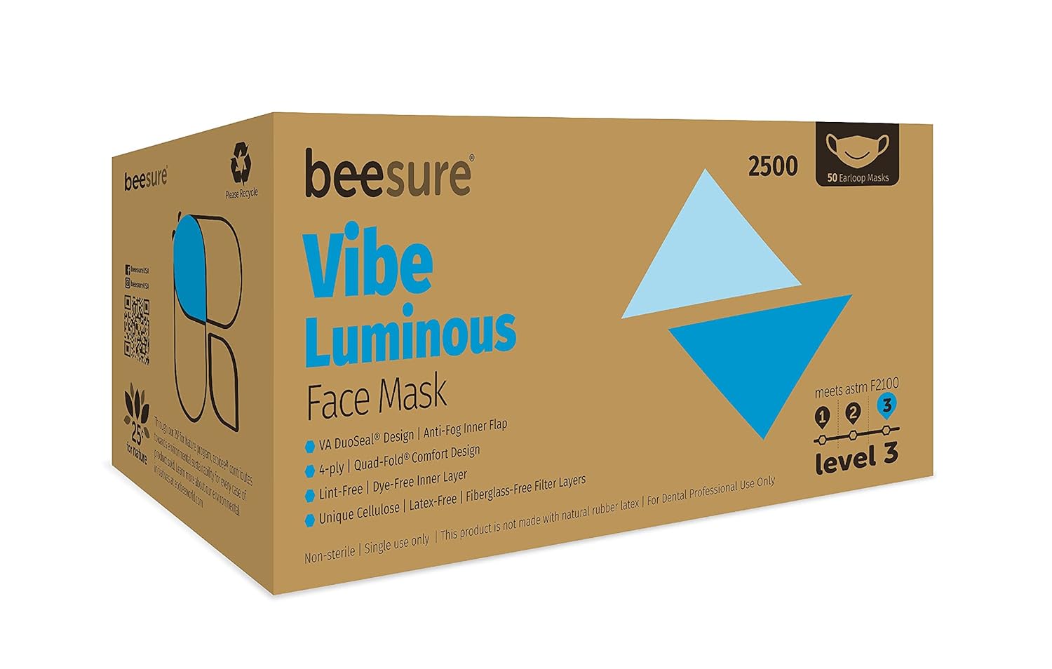BeeSure Vibe Face Masks Luminous Blue Pack of 400 for Safety