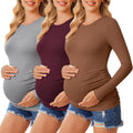 Ekouaer 3 Pack Maternity Shirts Crew Neck Long Sleeve - Comfortable