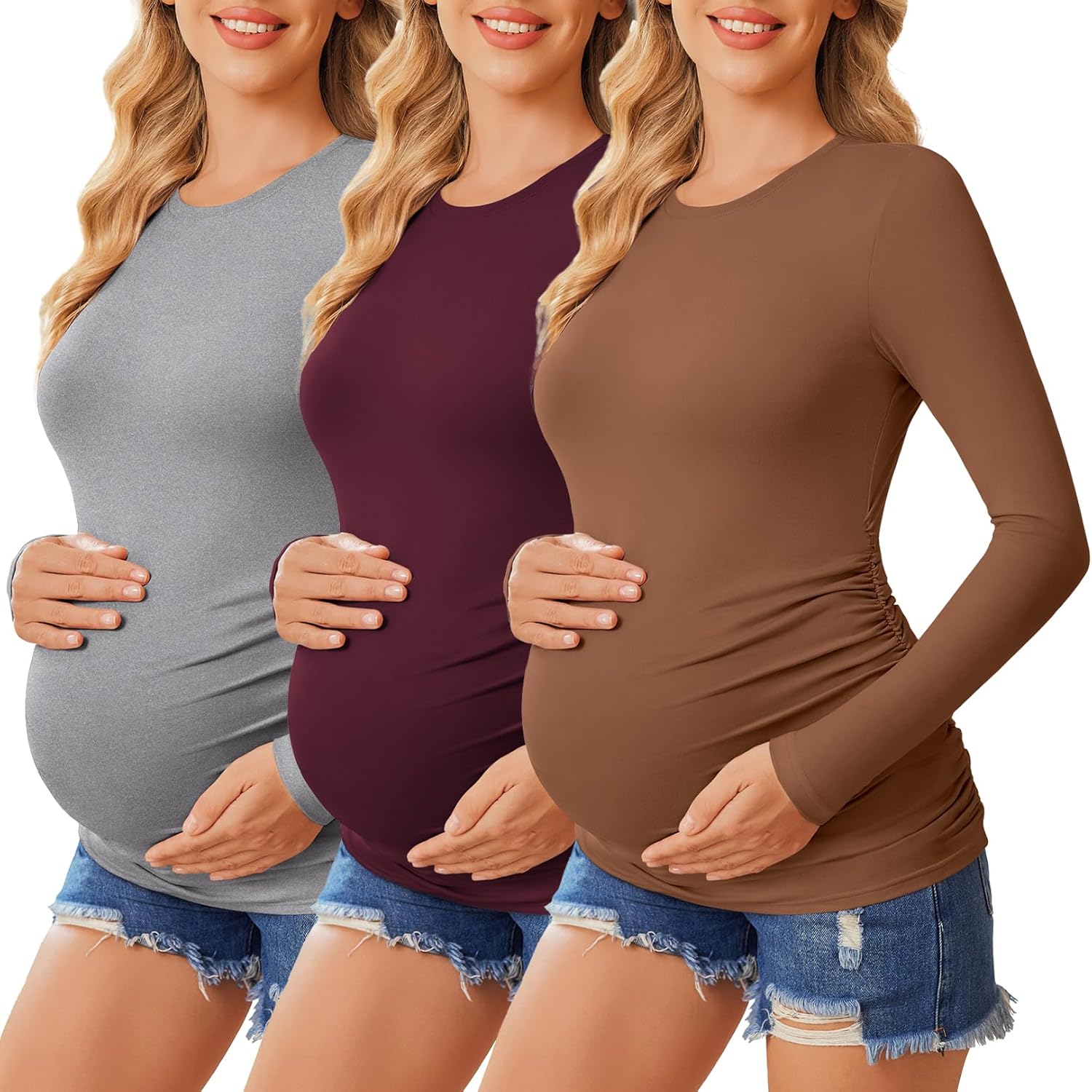 Ekouaer Maternity Shirts Long Sleeve Crew Neck Tops for Moms