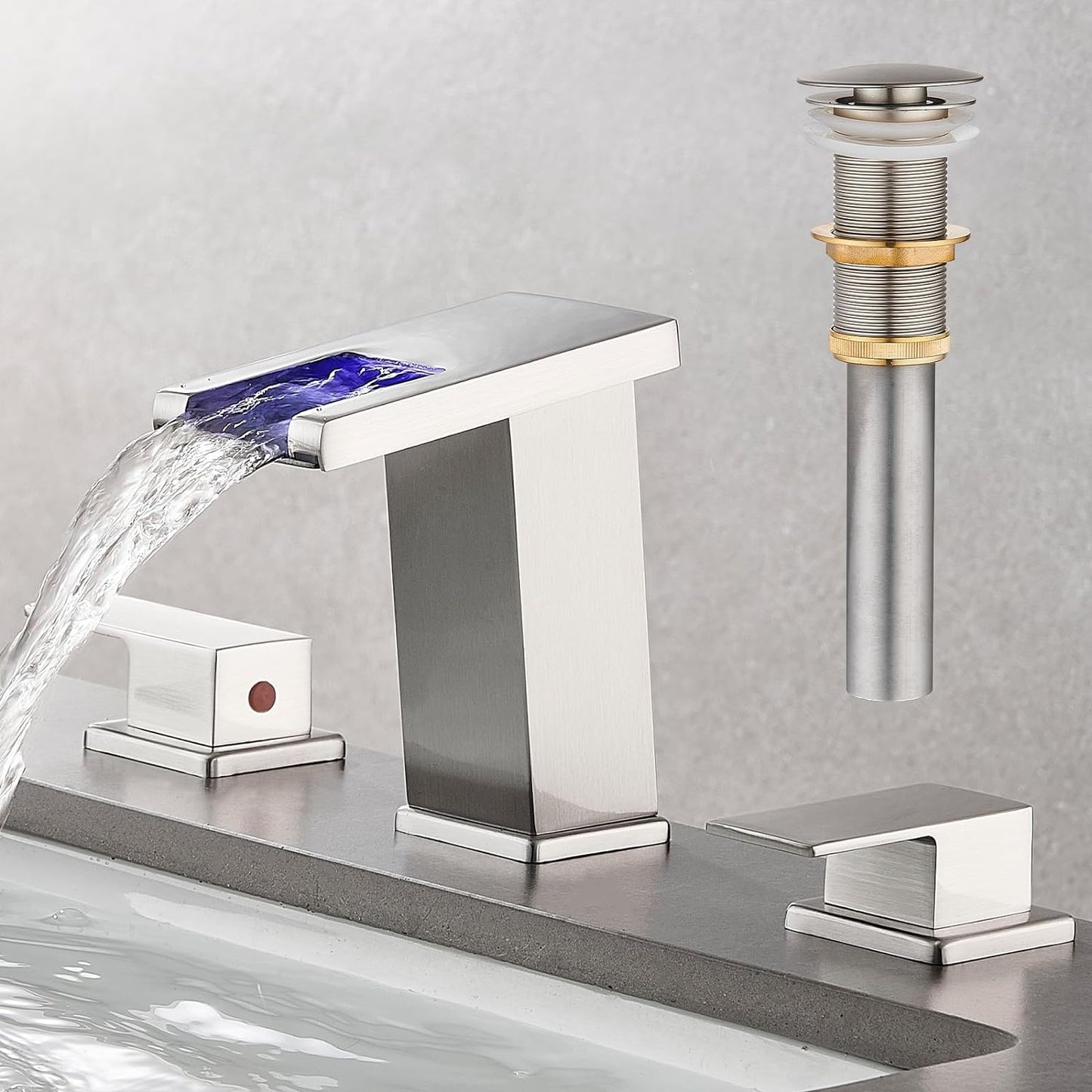 AVSIILE LED Bathroom Faucet 3 Hole Brushed Nickel Design