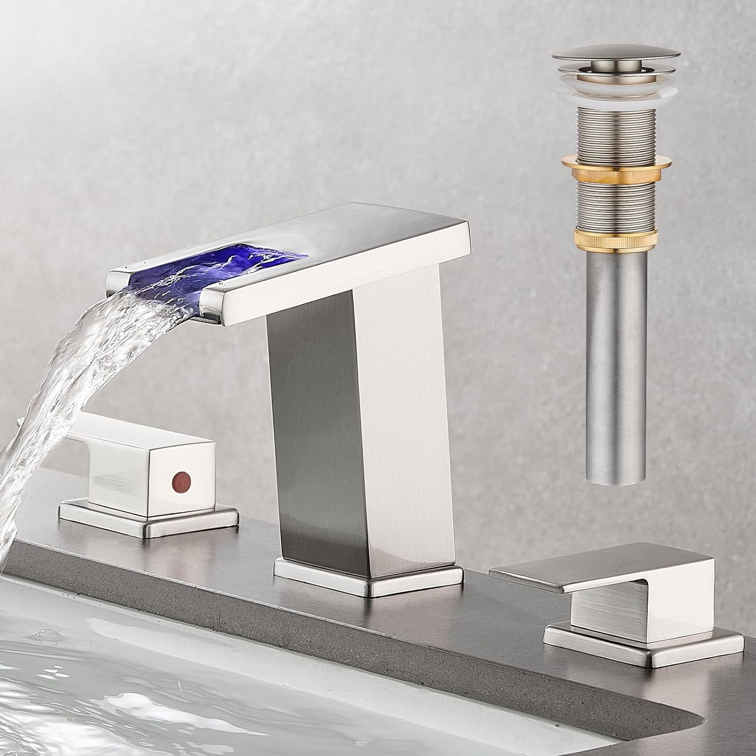AVSIILE LED Bathroom Faucet 3 Hole Brushed Nickel Design