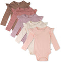 baby-girls 5-pack Long Sleeve Ruffle Shoulder Bodysuits