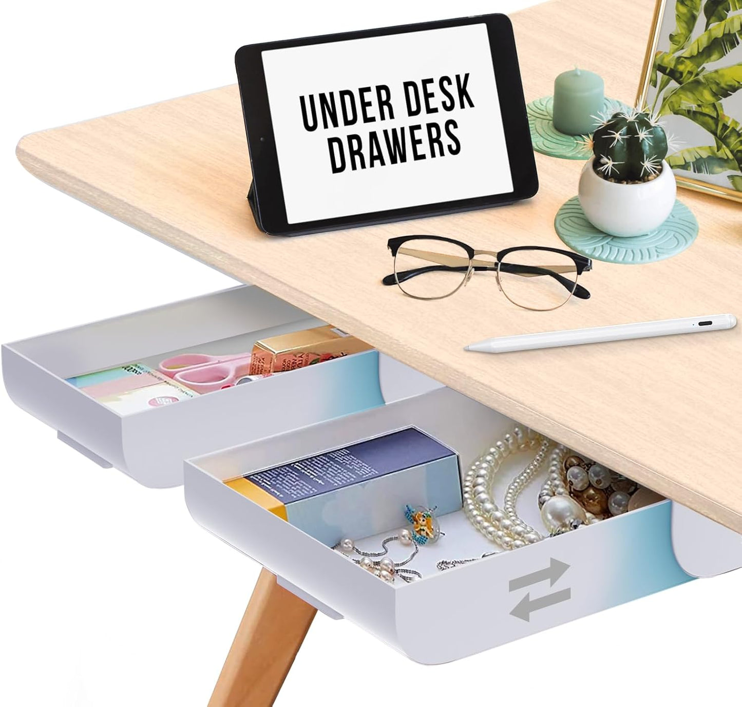 Desk Oasis: Hidden Self Adhesive Under Desk Drawer Duo