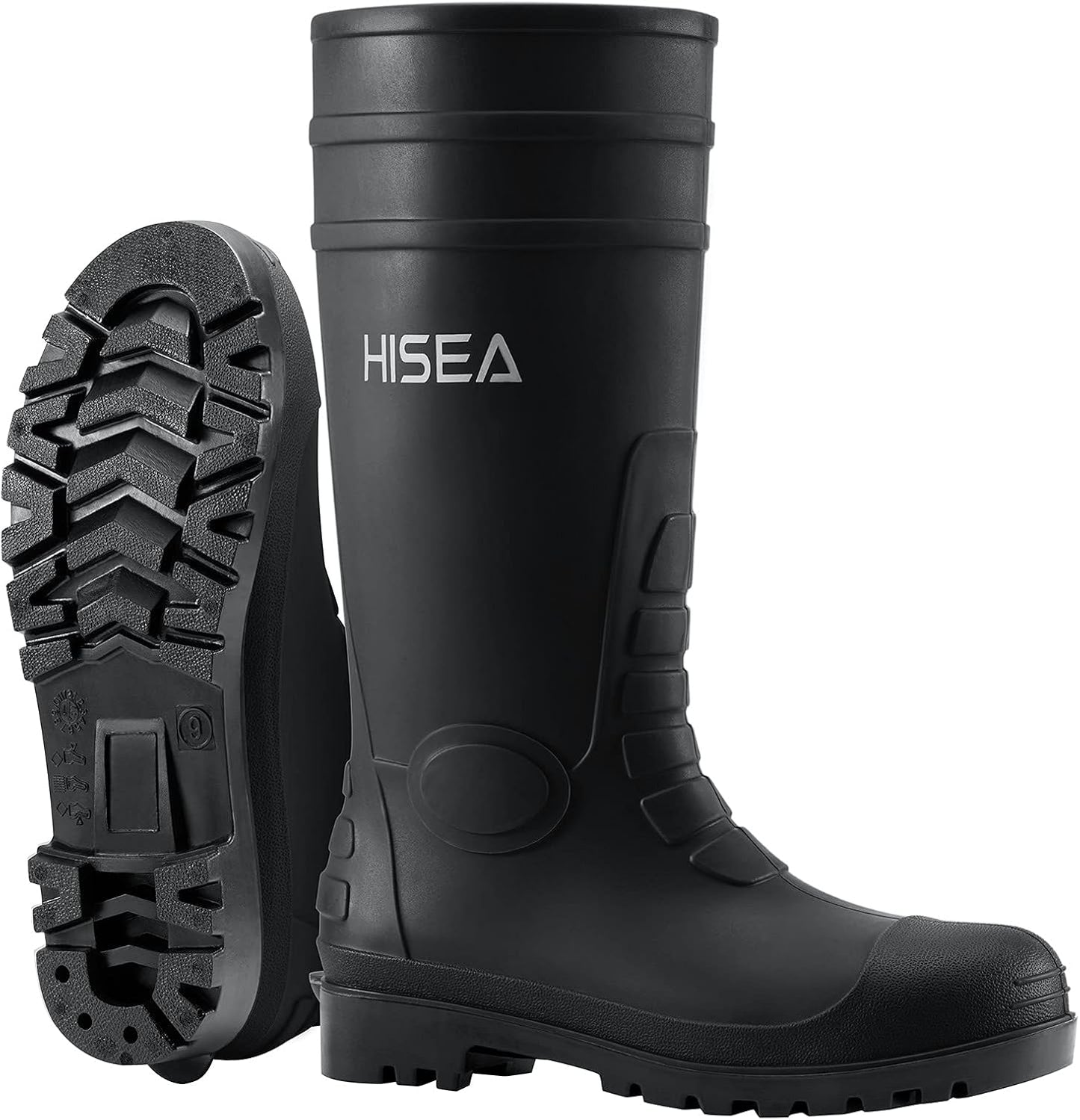 HISEA Men's Steel Toe Rain Boots for Outdoor Work and Fishing