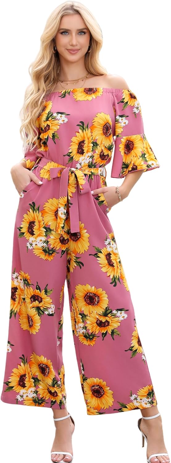 Floral Off Shoulder Wide Leg Jumpsuit for Women Summer 2025