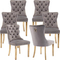Velvet Dining Chairs Set of 6 (Gray) - Tufted Comfort with Gold Legs