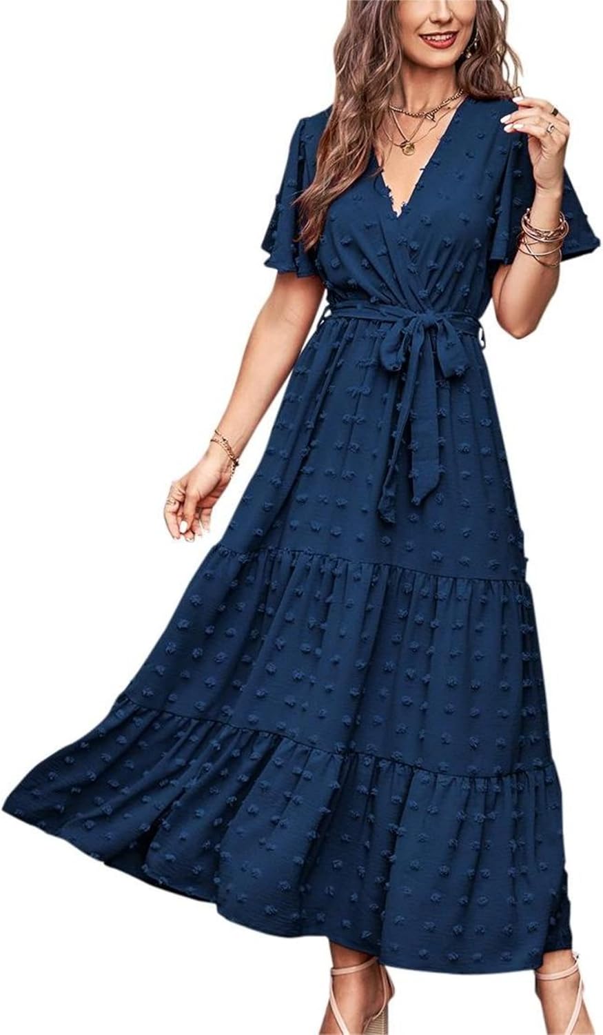 MASCOMODA Womens Summer Swiss Dot Maxi Dress for Weddings