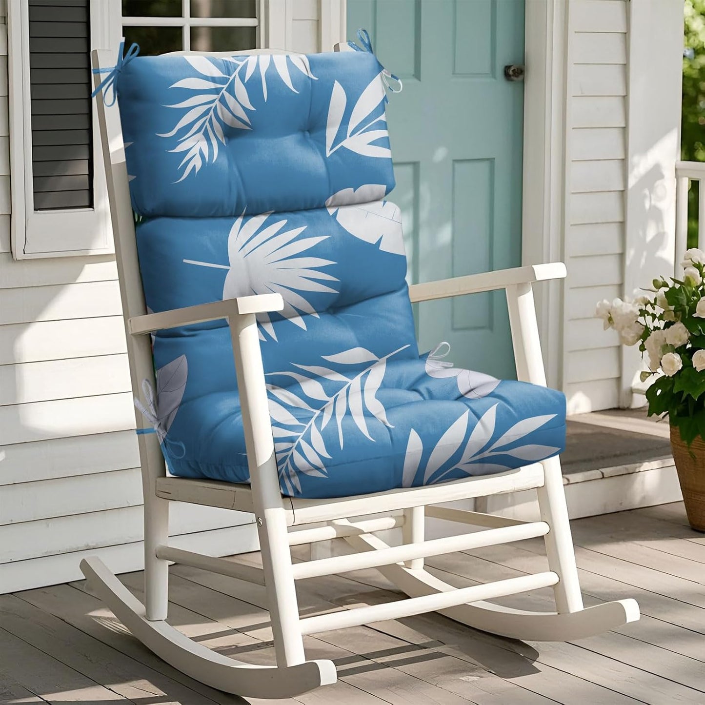 Waterproof Adirondack Chair Cushion with Ties in Blue Leaf by Uthem
